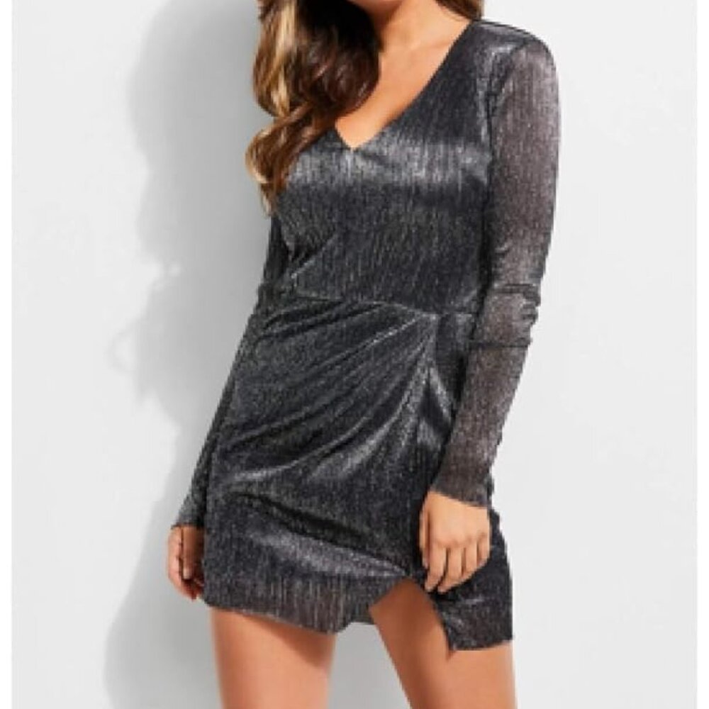 Guess Women's Long Sleeve Cosmo Dress, Jet Black/Multi NWT